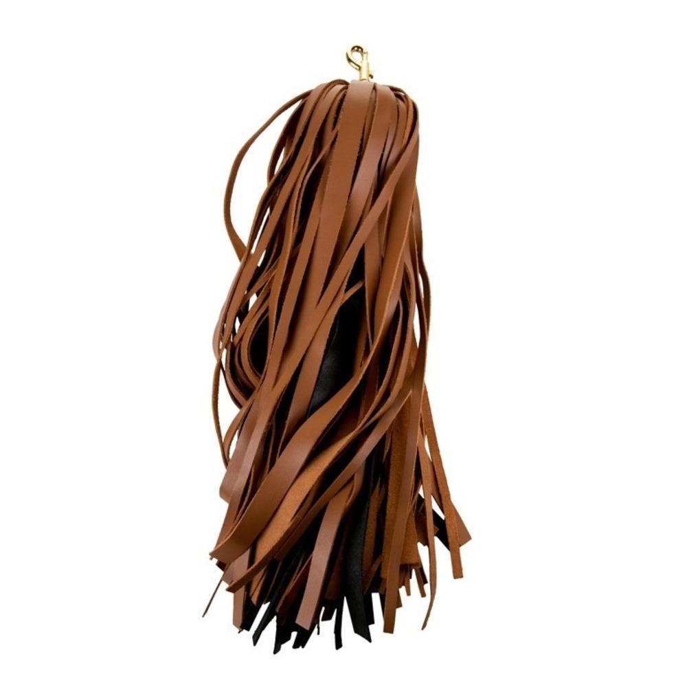No. 21 Black Brown Leather Tassel Bag Charm Keychain Extra Large - Picture 2 of 2